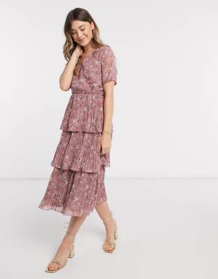 asos pink floral midi dress