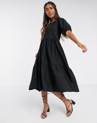 black tiered smock dress
