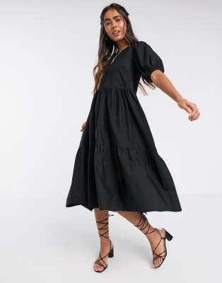 black tiered dress with sleeves