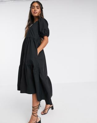 black smock midi dress