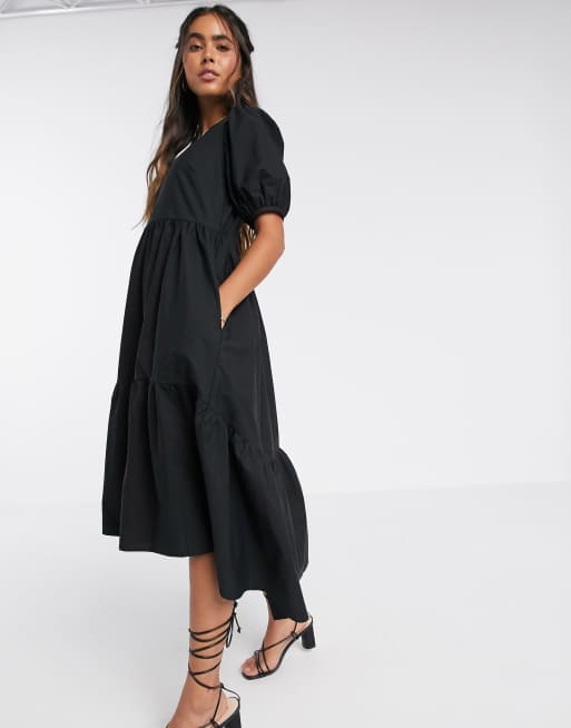 Tiered midi 2024 smock dress