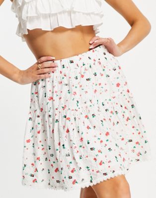 Y.A.S tiered mini skirt co-ord in white print