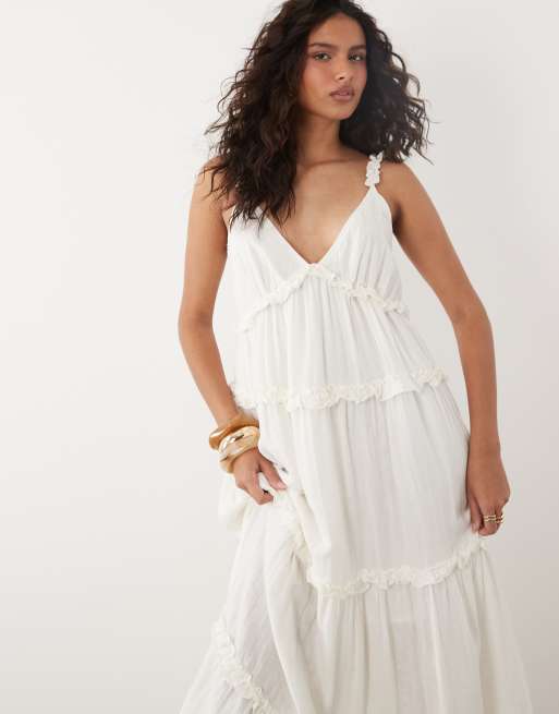 YAS tiered ruffle detail cami maxi dress in white, 3 of 4