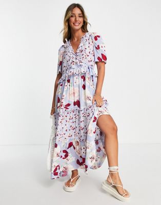 Y.A.S tiered ruffle midi dress in floral