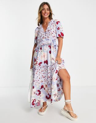 YAS Y.A.S tiered ruffle midi dress in floral-Multi