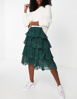 Y.A.S tiered spot midi skirt in green