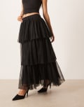 [YAS] YAS tiered tulle midi skirt in black 14 Black