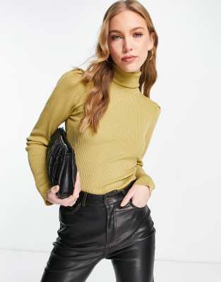 Y.A.S. Timma high neck puff sleeve jumper in green