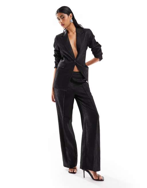 Y.A.S - Toelopende pantalon met glitter in zwart, deel van co-ord set