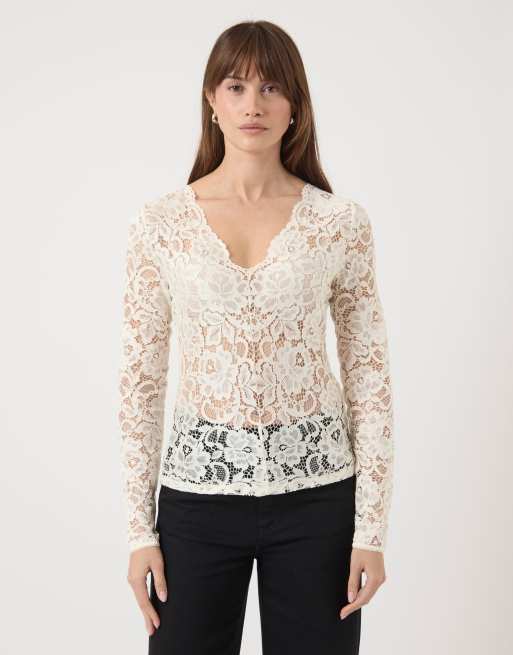 YAS - Top a maniche lunghe colore neutro