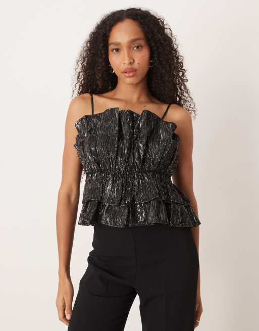 YAS - Top à volants oversize - Noir pailleté , 2 de 4