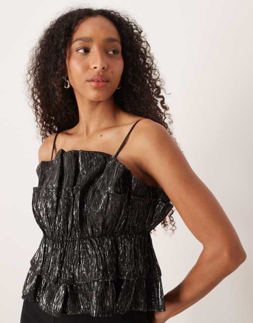 YAS - Top à volants oversize - Noir pailleté , 3 de 4