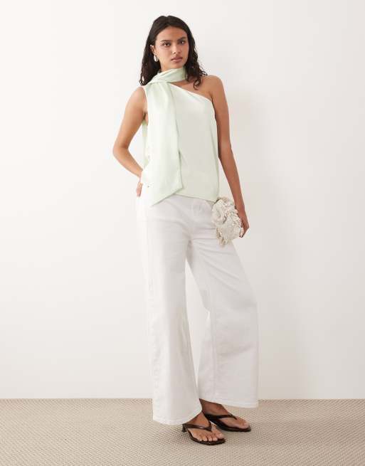 YAS - Top asymétrique en satin avec détail foulard - Vert, 2 de 4