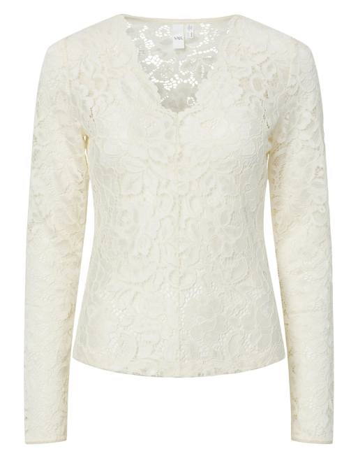 YAS - Top blanco impecable de manga larga, 6 de 7