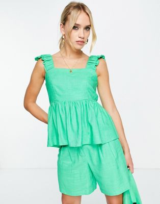 Y.A.S peplum square neck top co-ord in green - ASOS Price Checker