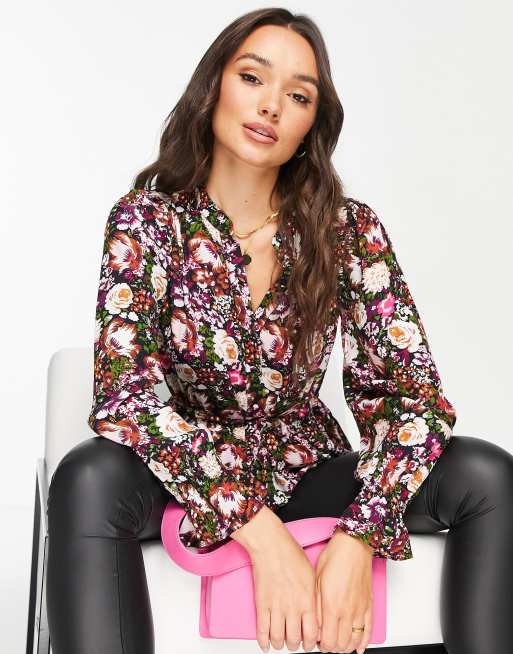 Y.A.S - Top con volant multicolore a fiori