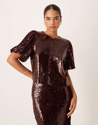 Top d'ensemble premium en sequins - Bordeaux-Rouge S