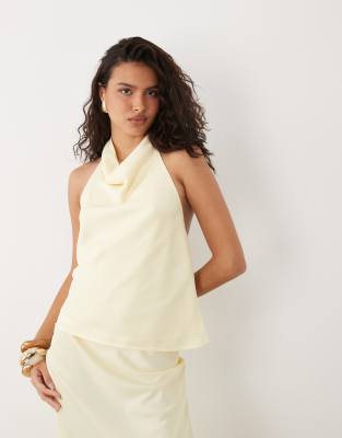 Top d'ensemble satiné à dos nu - Jaune pastel 36