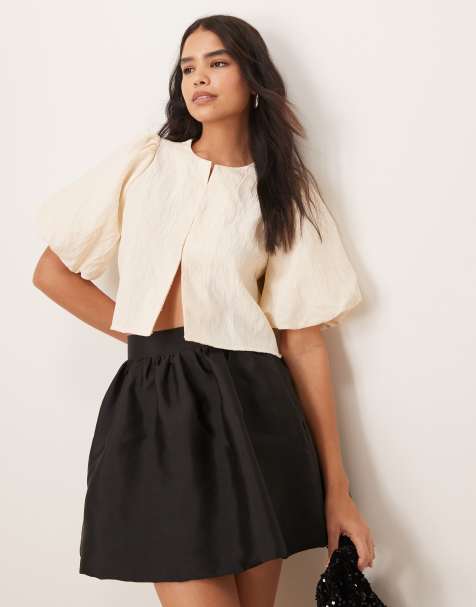 YAS - Top en jacquard structuré à manches bouffantes - Crème - view 1