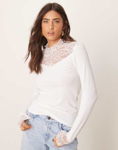 YAS - Top in pizzo a collo alto in stile vittoriano bianco - view 1