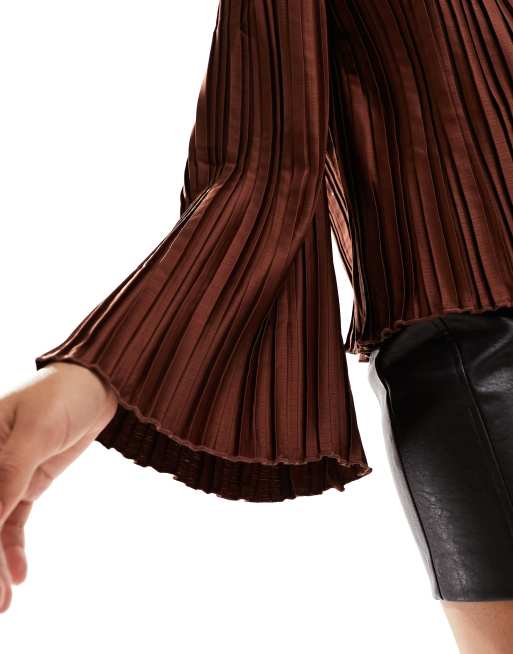 Y.A.S - Top plissé con maniche oversize a campana marrone cioccolato intenso, 2 di 4