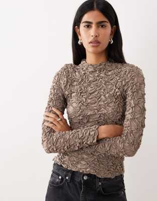 Top texturé à manches longues - Taupe-Gris 34