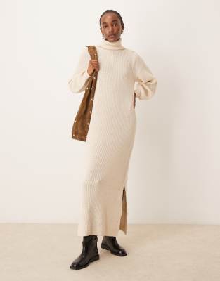 Y.a.s. Turtleneck Long Sleeve Knit Dress In Neutral