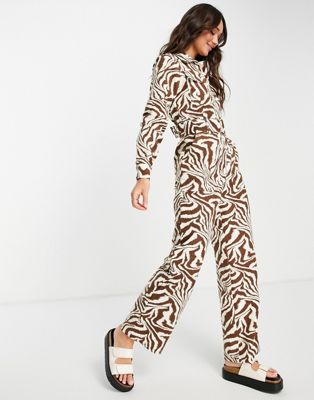 Y.A.S animal printed zip through jumpsuit in brown  - ASOS Price Checker