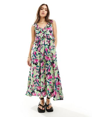 Y.A.S v-neck frill midi dress in floral