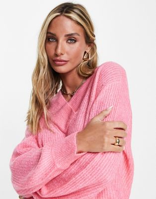 Y.A.S v-neck jumper in bright pink