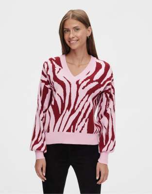 Y.A.S v neck jumper in pink animal print