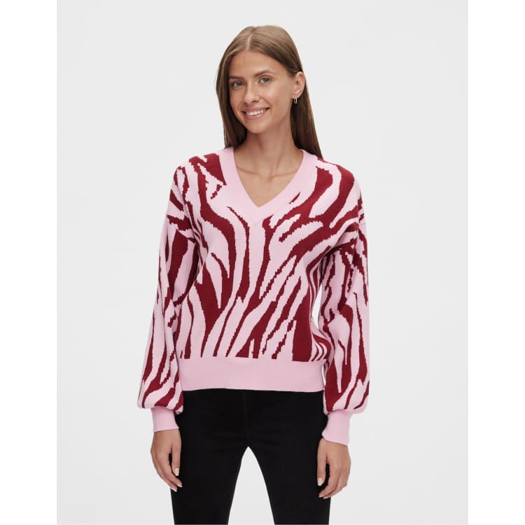 Animal print 2024 v neck sweater