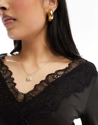 Y.a.s. V Neck Long Sleeve Top With Lace Detail In Black