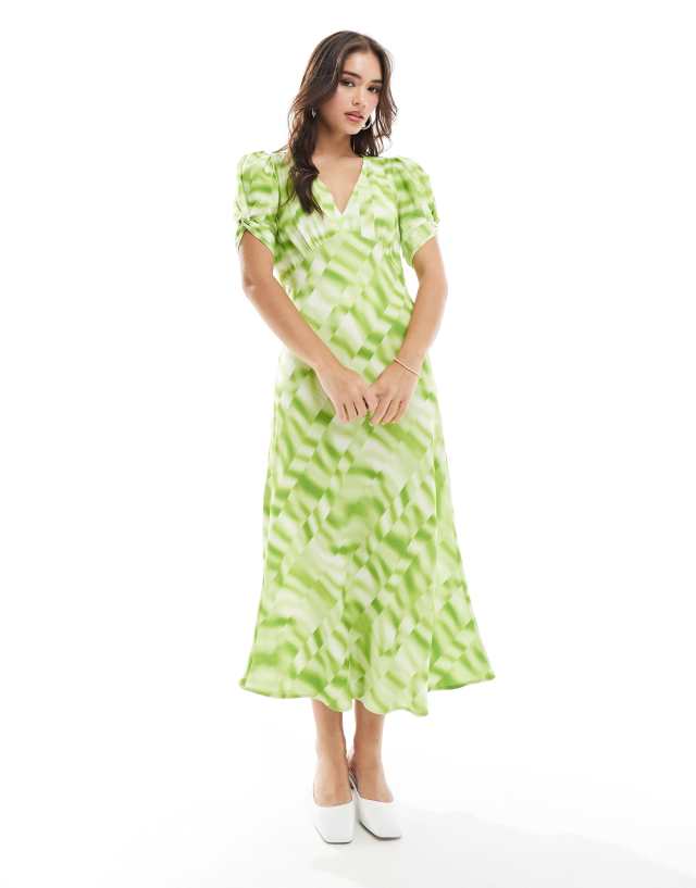 Y.A.S - YAS v-neck midi dress in green tie dye - MGREEN