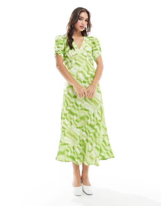 Y.A.S v-neck midi dress in green tie dye