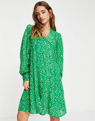 Y.A.S v-neck mini dress in bright green print
