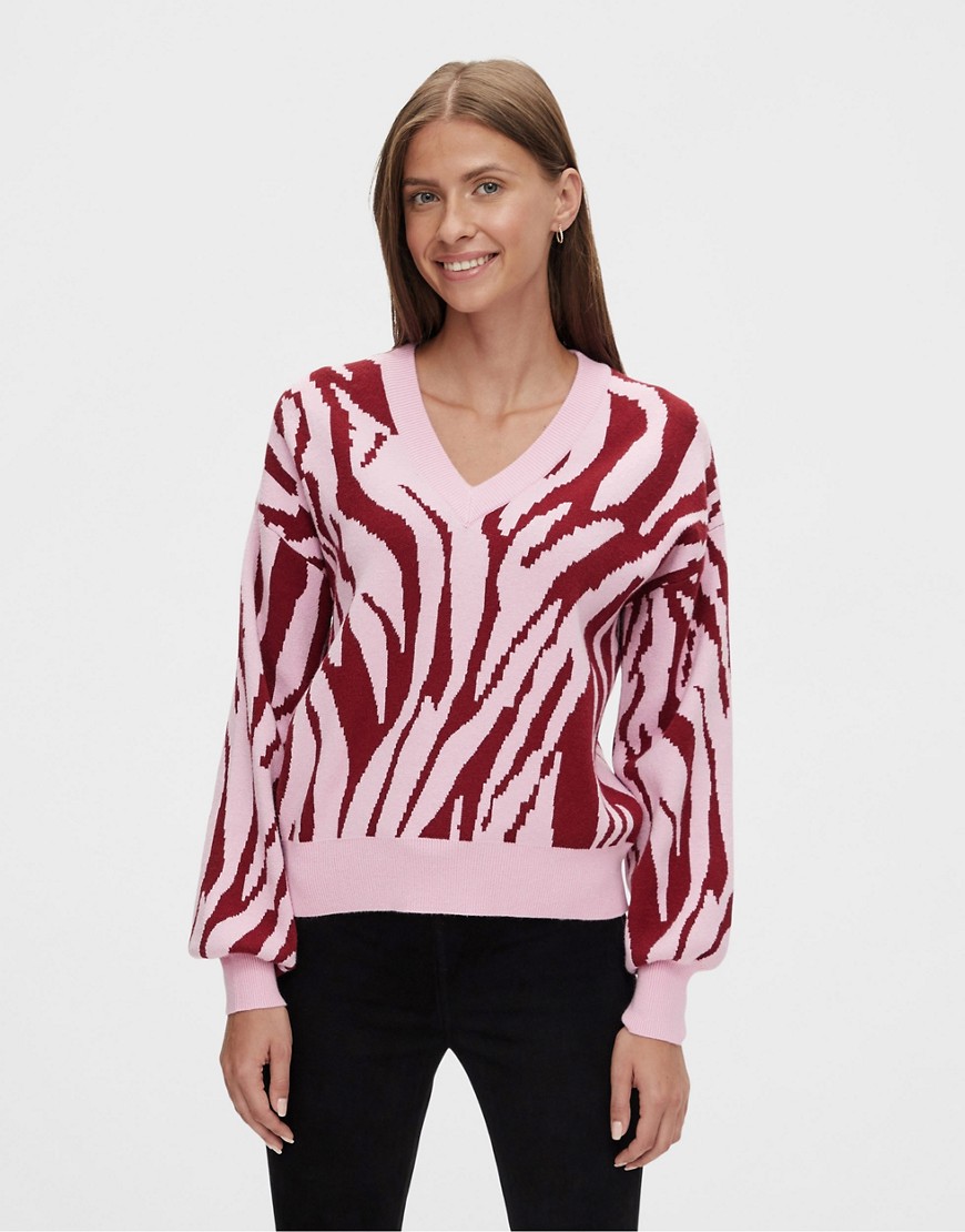 Y.a.s. V-neck Sweater In Pink Animal Print