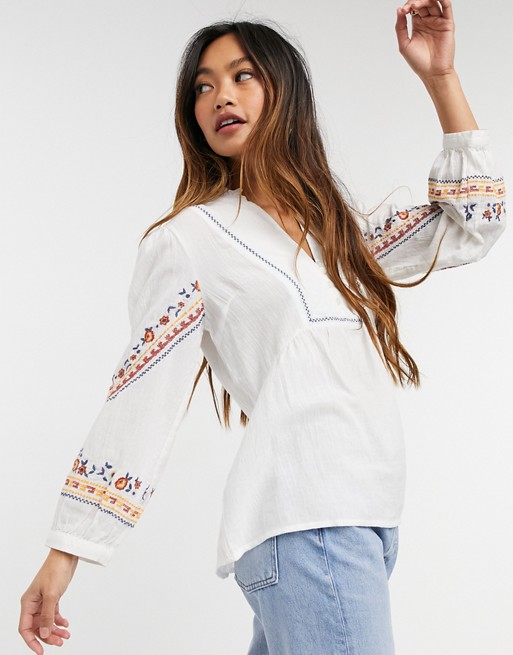 Y.A.S. Vanita embroidered smock top in white