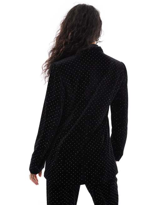 YAS velvet rhinestone blazer co-ord in black, 4 of 4
