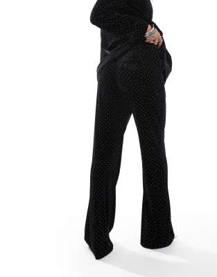 Y.a.s. Velvet Rhinestone High Waisted Pants In Black
