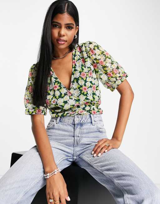 Y.A.S - Verona - Blusa a portafoglio verde multicolore