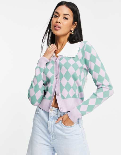 Y.A.S - Vest met kraagdetail in lila en groen met ruitprint