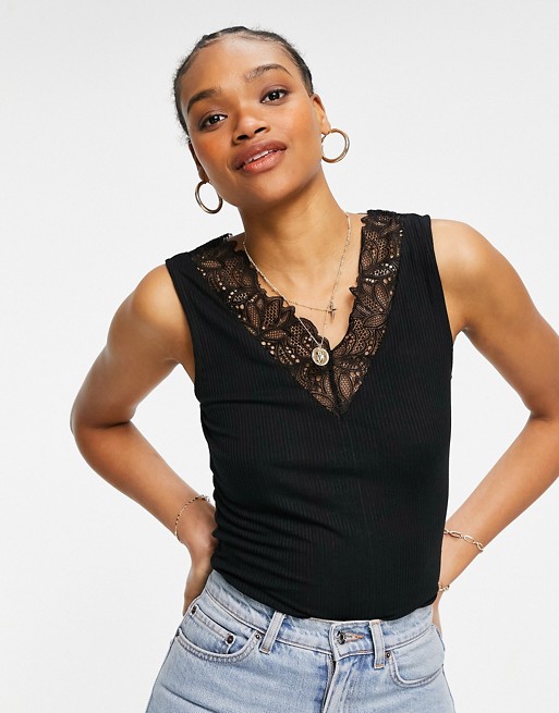 Y.A.S vest with lace detailing in black