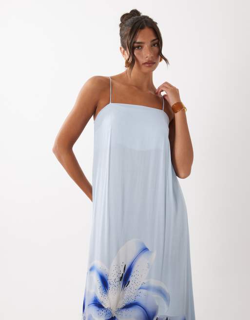 YAS - Vestido largo azul claro de tirantes con estampado floral , 2 de 4