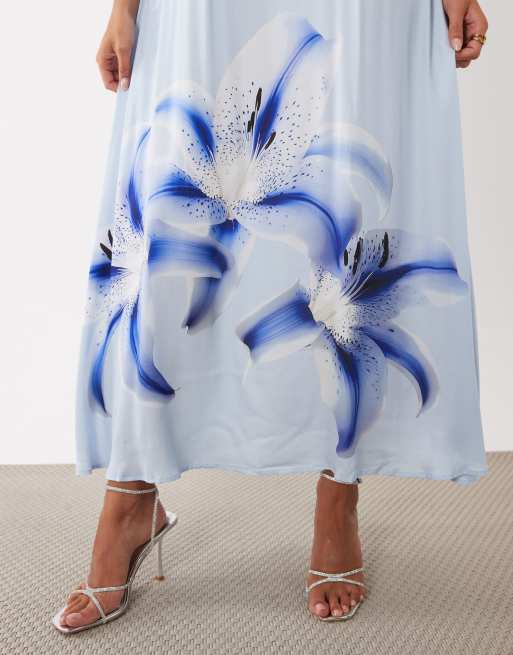 YAS - Vestido largo azul claro de tirantes con estampado floral , 3 de 4