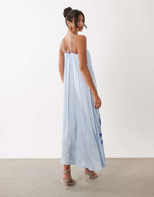 YAS - Vestido largo azul claro de tirantes con estampado floral , 4 de 4