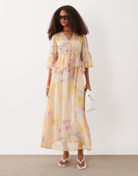 YAS - Vestido largo de tonos pastel de estilo boho con estampado floral y lazada delantera - view 1