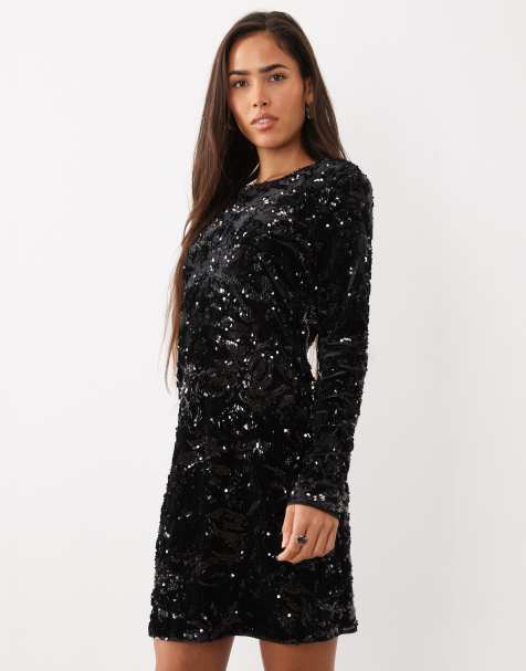 YAS - vestido mini de lentejuelas y terciopelo en negro - view 1
