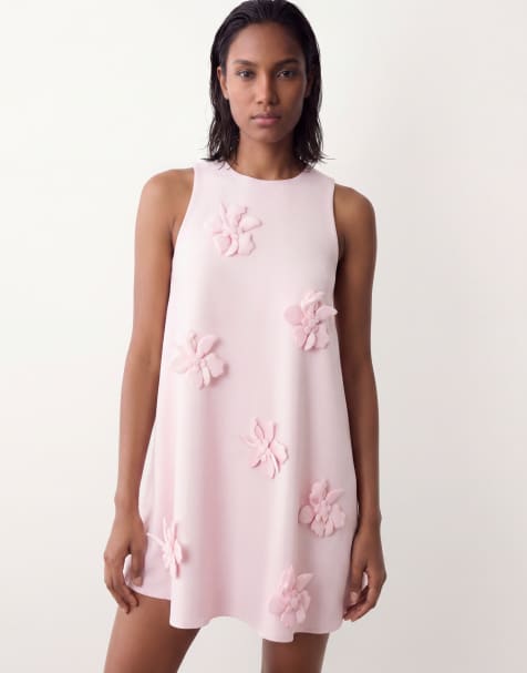 YAS - Vestito a trapezio corto rosa ballerina con applicazioni a fiori 3D - view 1