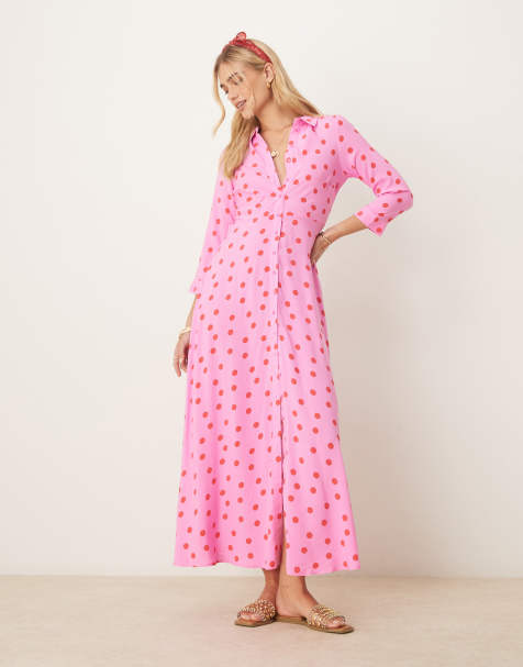 YAS - Vestito camicia lungo a pois rosa e rosso - view 1